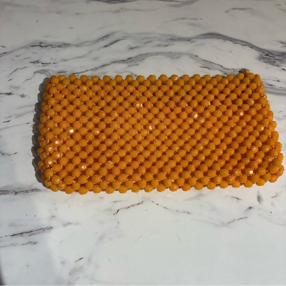 Vintage Lucite beaded clutch orange hand made in Hong Kong